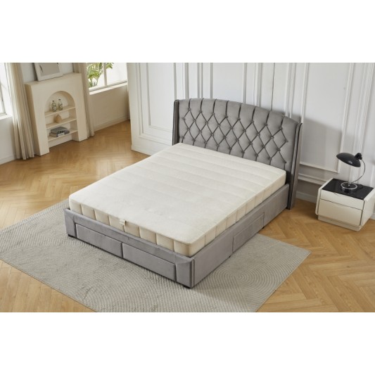 Διπλό Κρεβάτι Monaco Velvet 160x200c σε γκρι χρώμα με αποθηκευτικό χώρο