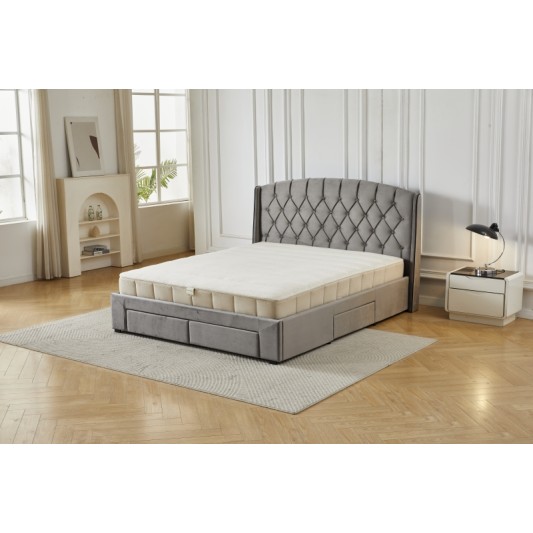 Διπλό Κρεβάτι Monaco Velvet 160x200c σε γκρι χρώμα με αποθηκευτικό χώρο