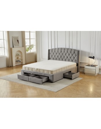 Διπλό Κρεβάτι Monaco Velvet 160x200c σε γκρι χρώμα με αποθηκευτικό χώρο