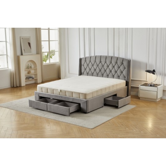 Διπλό Κρεβάτι Monaco Velvet 160x200c σε γκρι χρώμα με αποθηκευτικό χώρο