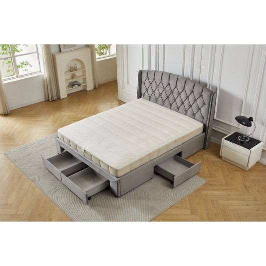 Διπλό Κρεβάτι Monaco Velvet 160x200c σε γκρι χρώμα με αποθηκευτικό χώρο