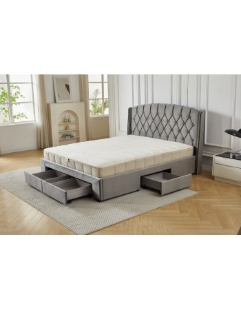 Διπλό Κρεβάτι Monaco Velvet 160x200c σε γκρι χρώμα με αποθηκευτικό χώρο