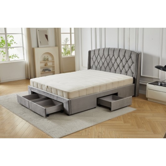 Διπλό Κρεβάτι Monaco Velvet 160x200c σε γκρι χρώμα με αποθηκευτικό χώρο