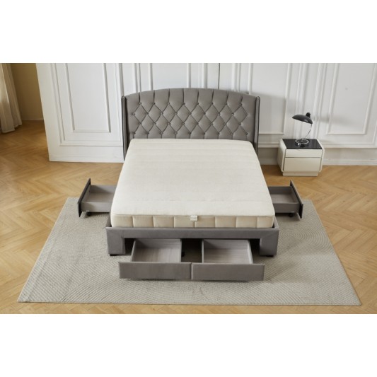 Διπλό Κρεβάτι Monaco Velvet 160x200c σε γκρι χρώμα με αποθηκευτικό χώρο