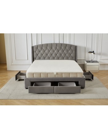 Διπλό Κρεβάτι Monaco Velvet 160x200c σε γκρι χρώμα με αποθηκευτικό χώρο