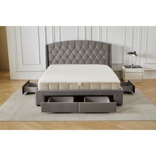 Διπλό Κρεβάτι Monaco Velvet 160x200c σε γκρι χρώμα με αποθηκευτικό χώρο