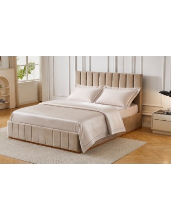 Διπλό Κρεβάτι Athina Velvet 160x200c σε μπεζ χρώμα με αποθηκευτικό χώρο