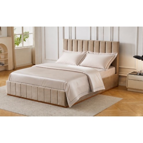 Διπλό Κρεβάτι Athina Velvet 160x200c σε μπεζ χρώμα με αποθηκευτικό χώρο