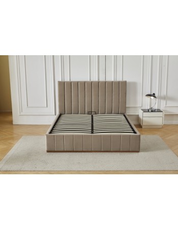 Διπλό Κρεβάτι Athina Velvet 160x200c σε μπεζ χρώμα με αποθηκευτικό χώρο