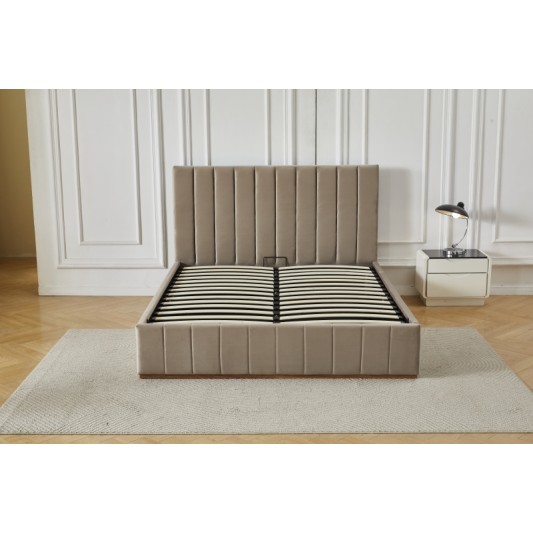 Διπλό Κρεβάτι Athina Velvet 160x200c σε μπεζ χρώμα με αποθηκευτικό χώρο