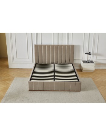 Διπλό Κρεβάτι Athina Velvet 160x200c σε μπεζ χρώμα με αποθηκευτικό χώρο