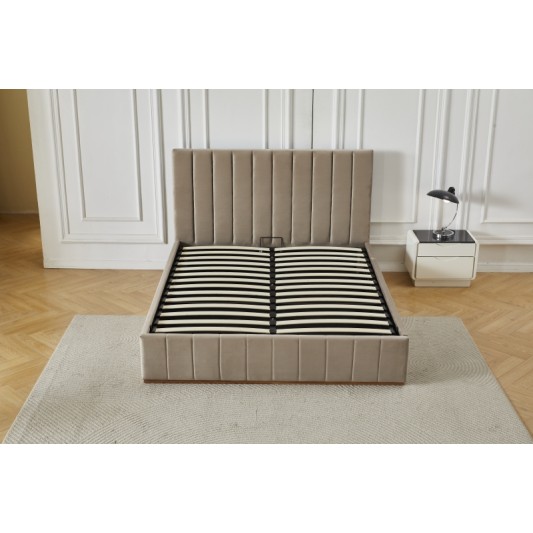 Διπλό Κρεβάτι Athina Velvet 160x200c σε μπεζ χρώμα με αποθηκευτικό χώρο