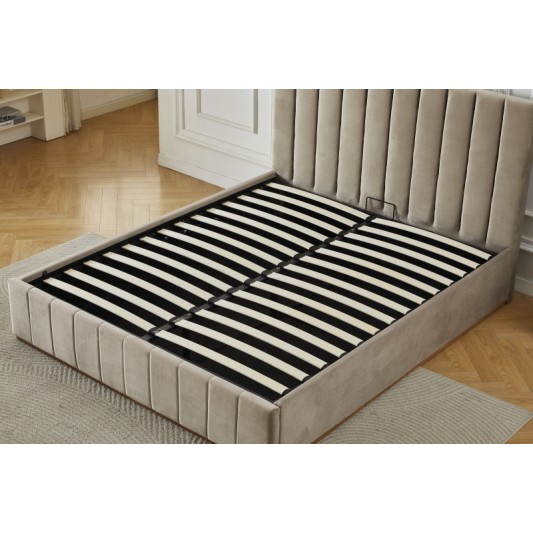 Διπλό Κρεβάτι Athina Velvet 160x200c σε μπεζ χρώμα με αποθηκευτικό χώρο