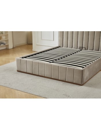 Διπλό Κρεβάτι Athina Velvet 160x200c σε μπεζ χρώμα με αποθηκευτικό χώρο