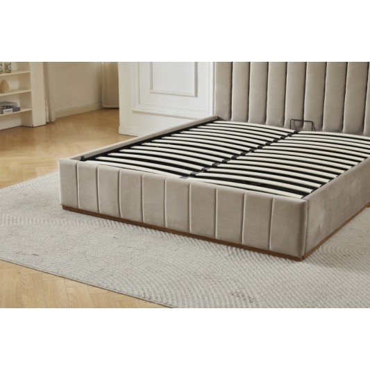 Διπλό Κρεβάτι Athina Velvet 160x200c σε μπεζ χρώμα με αποθηκευτικό χώρο