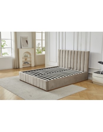 Διπλό Κρεβάτι Athina Velvet 160x200c σε μπεζ χρώμα με αποθηκευτικό χώρο