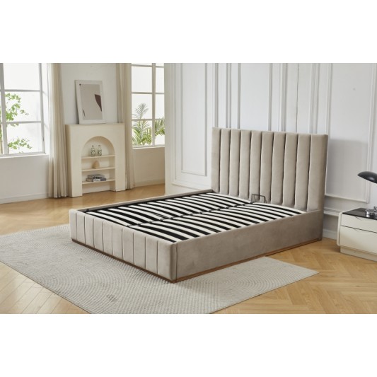 Διπλό Κρεβάτι Athina Velvet 160x200c σε μπεζ χρώμα με αποθηκευτικό χώρο