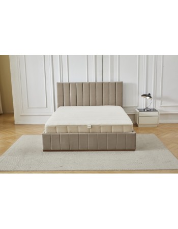 Διπλό Κρεβάτι Athina Velvet 160x200c σε μπεζ χρώμα με αποθηκευτικό χώρο