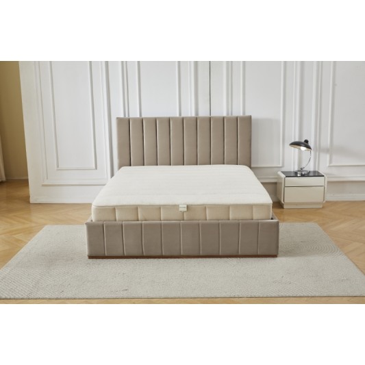 Διπλό Κρεβάτι Athina Velvet 160x200c σε μπεζ χρώμα με αποθηκευτικό χώρο