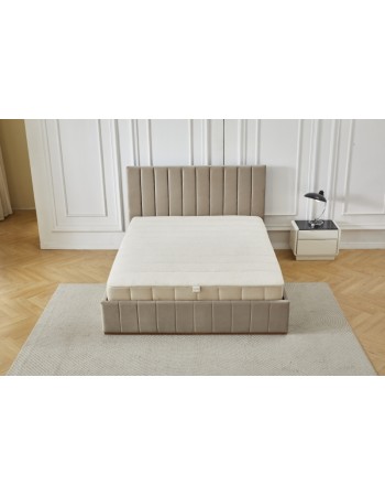 Διπλό Κρεβάτι Athina Velvet 160x200c σε μπεζ χρώμα με αποθηκευτικό χώρο