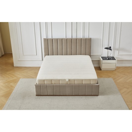 Διπλό Κρεβάτι Athina Velvet 160x200c σε μπεζ χρώμα με αποθηκευτικό χώρο