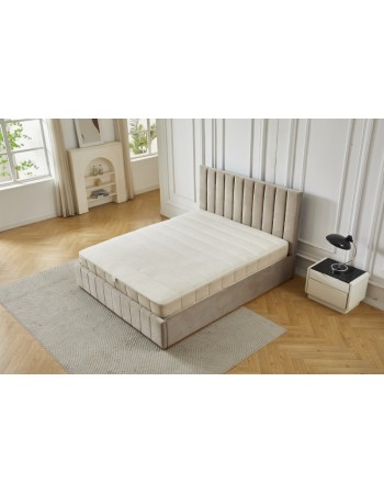 Διπλό Κρεβάτι Athina Velvet 160x200c σε μπεζ χρώμα με αποθηκευτικό χώρο