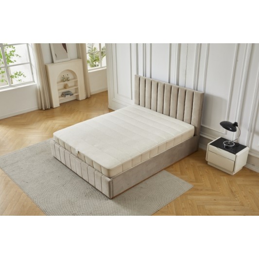 Διπλό Κρεβάτι Athina Velvet 160x200c σε μπεζ χρώμα με αποθηκευτικό χώρο