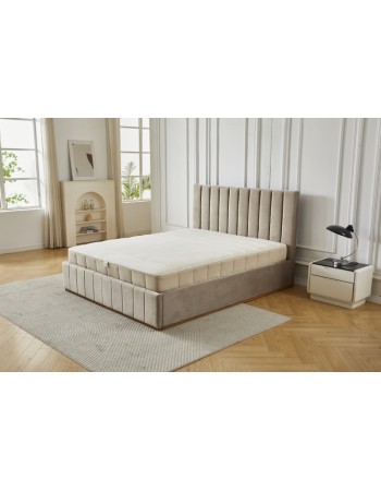 Διπλό Κρεβάτι Athina Velvet 160x200c σε μπεζ χρώμα με αποθηκευτικό χώρο
