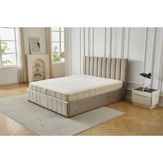 Διπλό Κρεβάτι Athina Velvet 160x200c σε μπεζ χρώμα με αποθηκευτικό χώρο