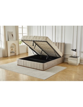 Διπλό Κρεβάτι Athina Velvet 160x200c σε μπεζ χρώμα με αποθηκευτικό χώρο