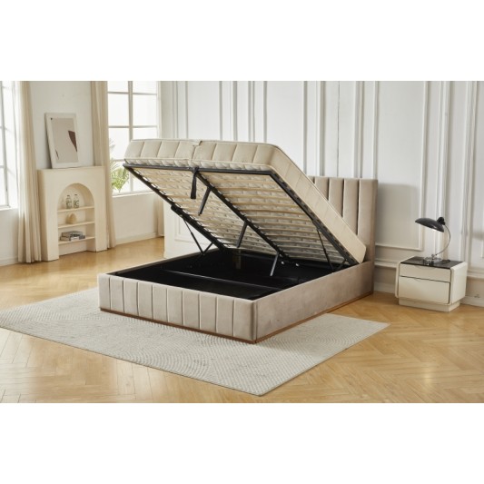 Διπλό Κρεβάτι Athina Velvet 160x200c σε μπεζ χρώμα με αποθηκευτικό χώρο