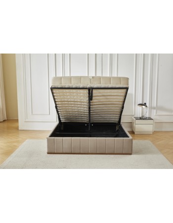 Διπλό Κρεβάτι Athina Velvet 160x200c σε μπεζ χρώμα με αποθηκευτικό χώρο