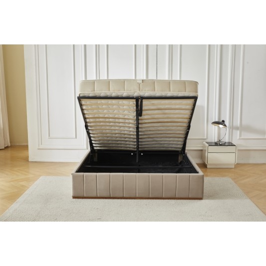 Διπλό Κρεβάτι Athina Velvet 160x200c σε μπεζ χρώμα με αποθηκευτικό χώρο