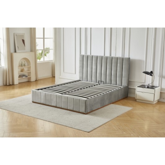 Διπλό Κρεβάτι Athina Velvet 160x200c σε γκρι χρώμα με αποθηκευτικό χώρο