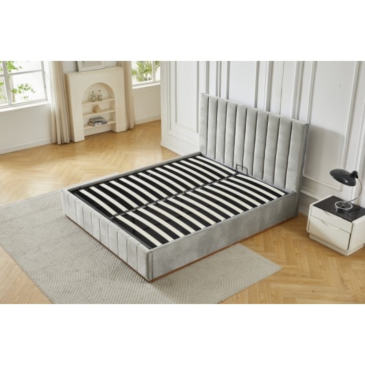 Διπλό Κρεβάτι Athina Velvet 160x200c σε γκρι χρώμα με αποθηκευτικό χώρο