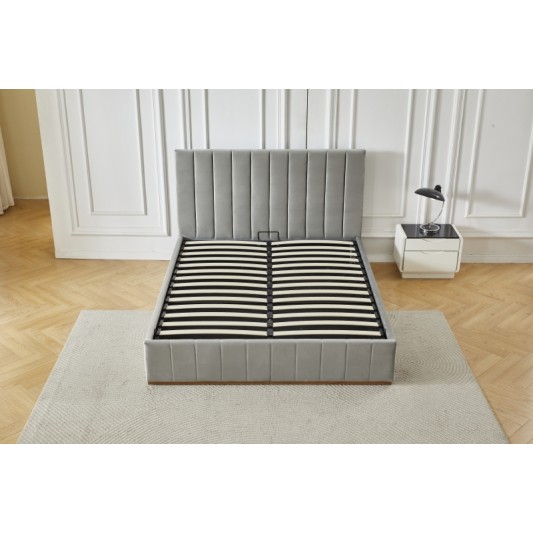 Διπλό Κρεβάτι Athina Velvet 160x200c σε γκρι χρώμα με αποθηκευτικό χώρο