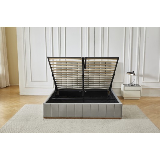Διπλό Κρεβάτι Athina Velvet 160x200c σε γκρι χρώμα με αποθηκευτικό χώρο