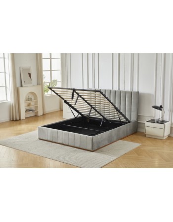 Διπλό Κρεβάτι Athina Velvet 160x200c σε γκρι χρώμα με αποθηκευτικό χώρο