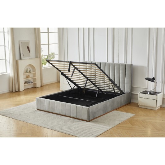 Διπλό Κρεβάτι Athina Velvet 160x200c σε γκρι χρώμα με αποθηκευτικό χώρο