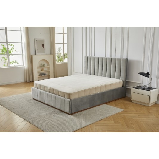 Διπλό Κρεβάτι Athina Velvet 160x200c σε γκρι χρώμα με αποθηκευτικό χώρο