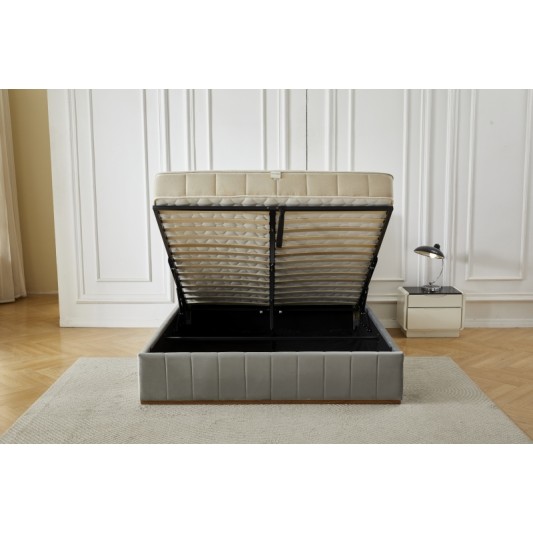 Διπλό Κρεβάτι Athina Velvet 160x200c σε γκρι χρώμα με αποθηκευτικό χώρο