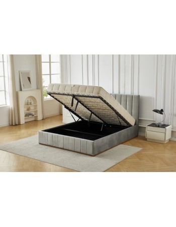 Διπλό Κρεβάτι Athina Velvet 160x200c σε γκρι χρώμα με αποθηκευτικό χώρο