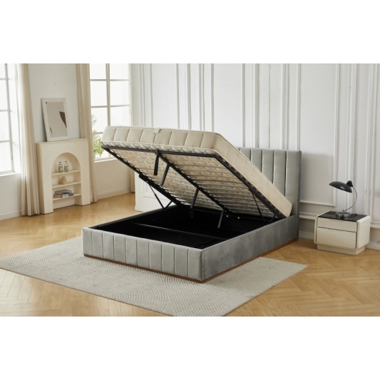 Διπλό Κρεβάτι Athina Velvet 160x200c σε γκρι χρώμα με αποθηκευτικό χώρο