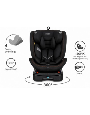 Καθισματάκι αυτοκινήτου Lunex με isofix για βάρος 0 έως 36kg περιστρεφόμενο 360 μοίρες σε Μαύρο