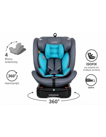 Καθισματάκι αυτοκινήτου Lunex με isofix για βάρος 0 έως 36kg περιστρεφόμενο 360 μοίρες σε Γκρι Μπλε