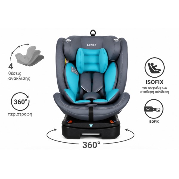 Καθισματάκι αυτοκινήτου Lunex με isofix για βάρος 0 έως 36kg περιστρεφόμενο 360 μοίρες σε Γκρι Μπλε