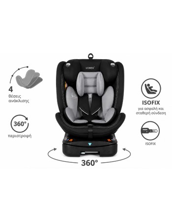 Καθισματάκι αυτοκινήτου Lunex με isofix για βάρος 0 έως 36kg περιστρεφόμενο 360 μοίρες σε Μαύρο γκρι