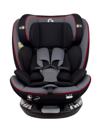 Καθισματάκι αυτοκινήτου G με isofix για βάρος 0 έως 36kg περιστρεφόμενο 360 μοίρες σε μαύρο γκρι με κόκκινες λεπτομέρειες