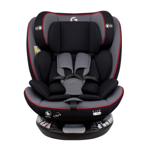 Καθισματάκι αυτοκινήτου G με isofix για βάρος 0 έως 36kg περιστρεφόμενο 360 μοίρες σε μαύρο γκρι με κόκκινες λεπτομέρειες