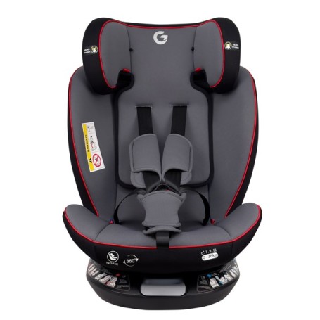 Καθισματάκι αυτοκινήτου G με isofix για βάρος 0 έως 36kg περιστρεφόμενο 360 μοίρες σε μαύρο γκρι με κόκκινες λεπτομέρειες